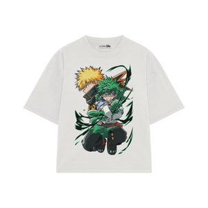 Playera streetwear premium de anime y gaming ExtraLife MX, corte boxy oversized drop shoulder heavyweight en color Deep Black y Off-White, moda urbana mexicana de culto.