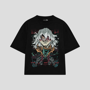 Playera streetwear premium de anime y gaming ExtraLife MX, corte oversized drop shoulder ligero y fresco en color Deep Black y Off-White, moda urbana mexicana de culto.