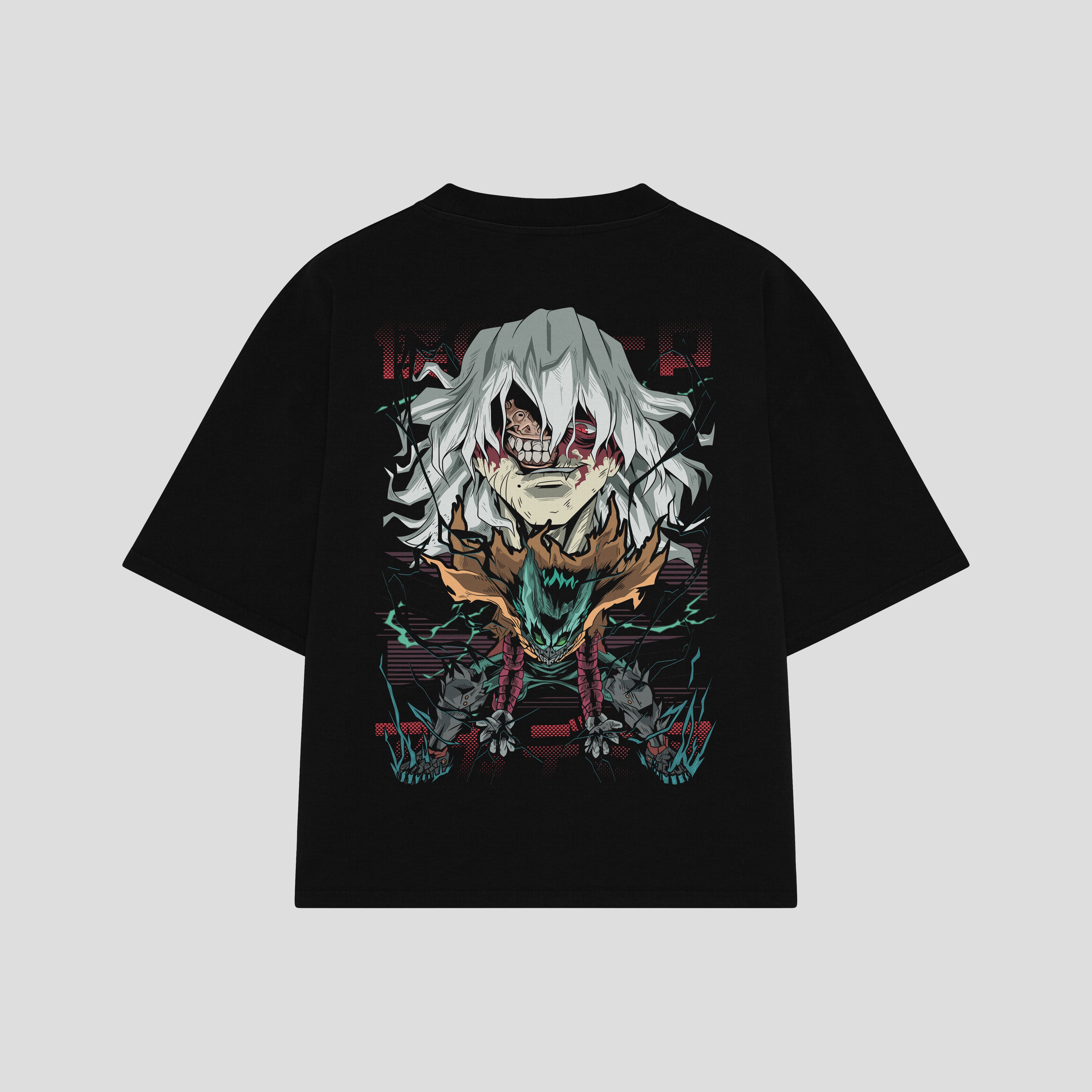 Playera streetwear premium de anime y gaming ExtraLife MX, corte boxy oversized drop shoulder heavyweight en color Deep Black y Off-White, moda urbana mexicana de culto.