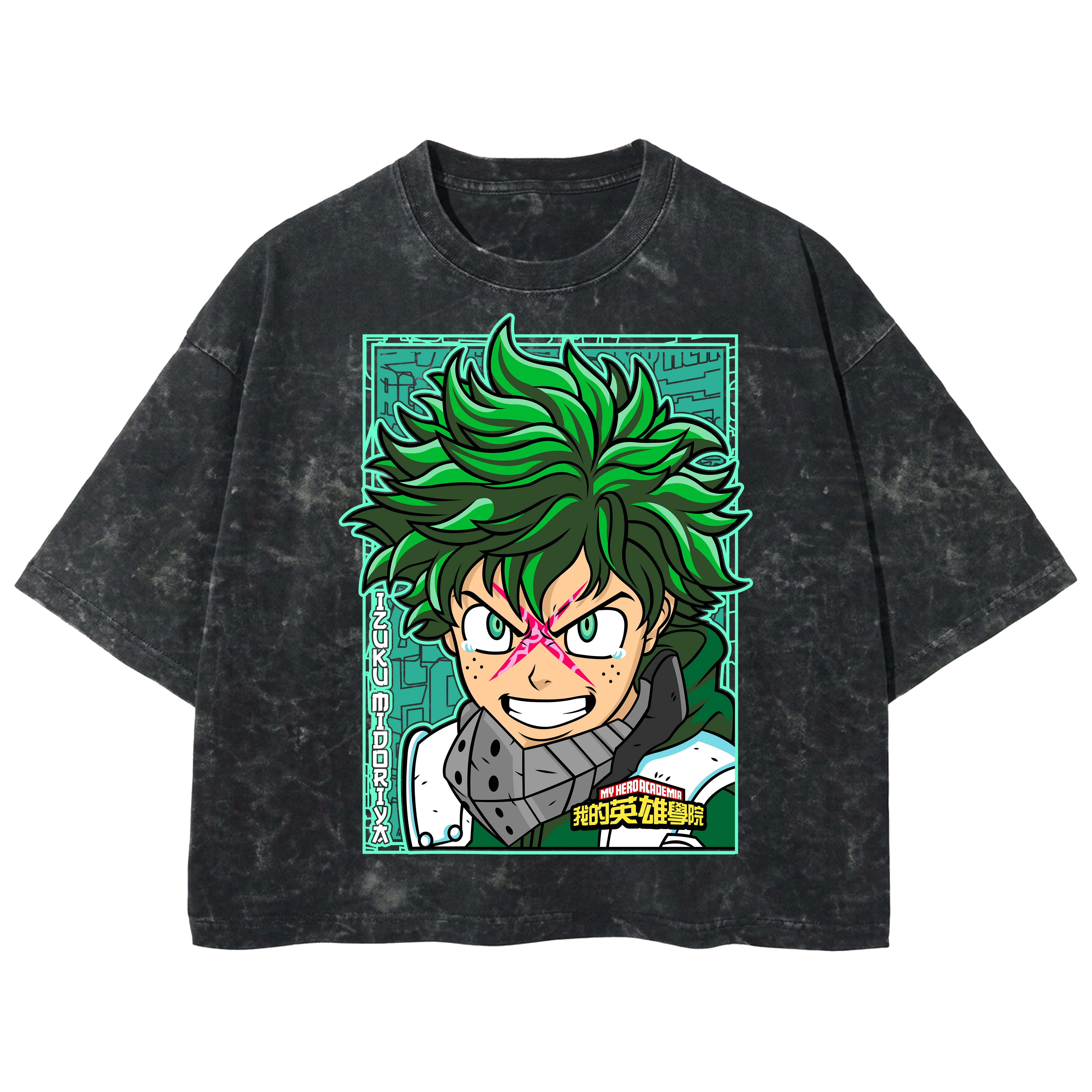 Playera streetwear premium de anime y gaming ExtraLife MX, corte boxy deluxe mineral wash heavyweight en color Acid Wash, moda urbana mexicana de culto.