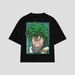Playera streetwear premium de anime y gaming ExtraLife MX, corte boxy oversized drop shoulder heavyweight en color Deep Black y Off-White, moda urbana mexicana de culto.