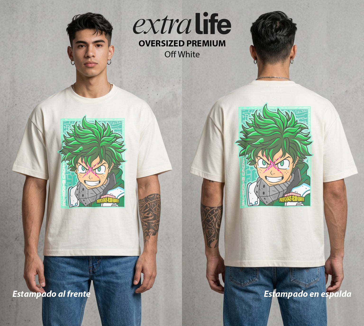 La Academia de Heroes | La Voluntad del Heredero #02553 - Playera Oversized Premium | Off White - Foto en modelo