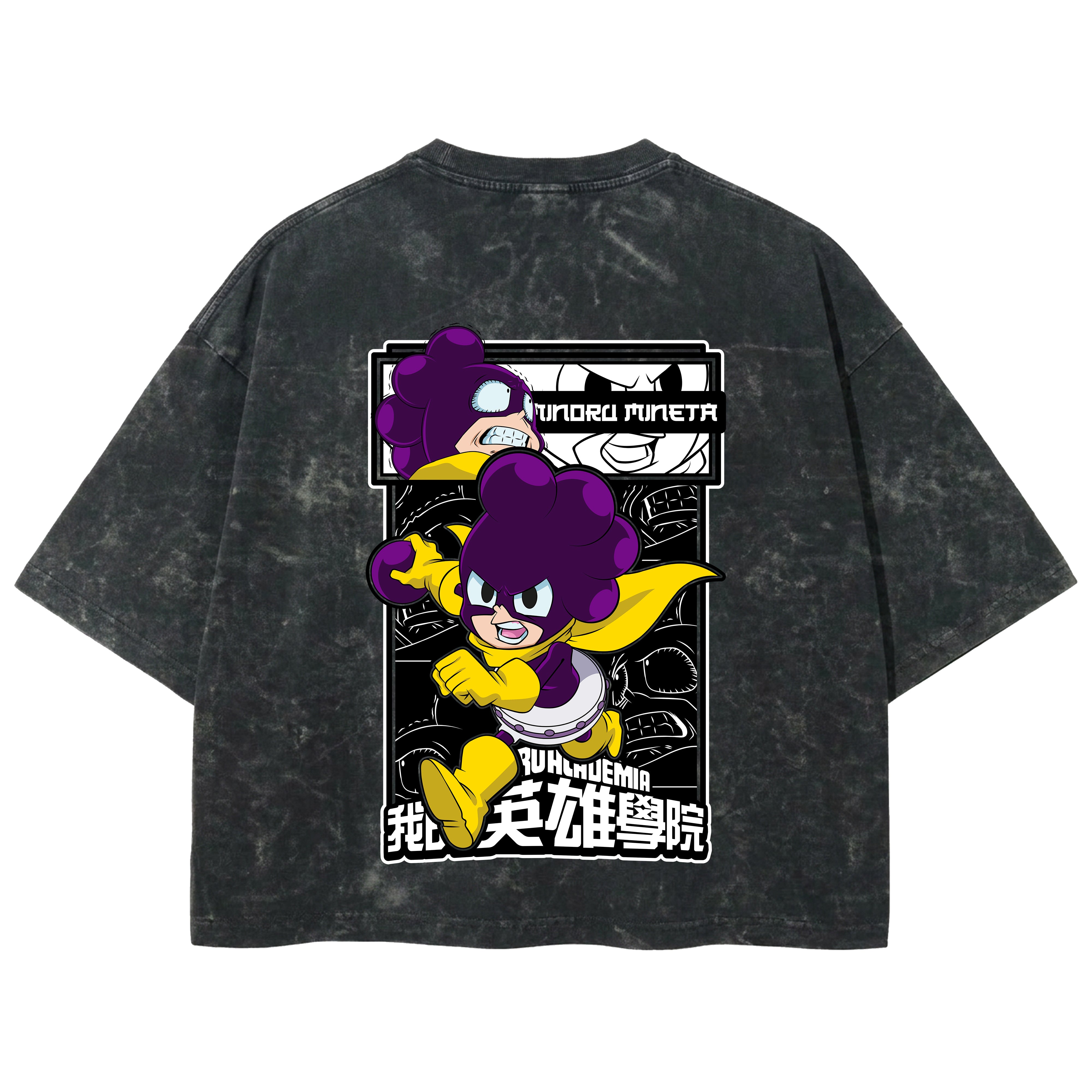 Playera streetwear premium de anime y gaming ExtraLife MX, corte boxy deluxe mineral wash heavyweight en color Acid Wash, moda urbana mexicana de culto.
