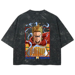 Playera streetwear premium de anime y gaming ExtraLife MX, corte boxy deluxe mineral wash heavyweight en color Acid Wash, moda urbana mexicana de culto.