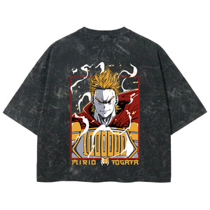 Playera streetwear premium de anime y gaming ExtraLife MX, corte boxy deluxe mineral wash heavyweight en color Acid Wash, moda urbana mexicana de culto.