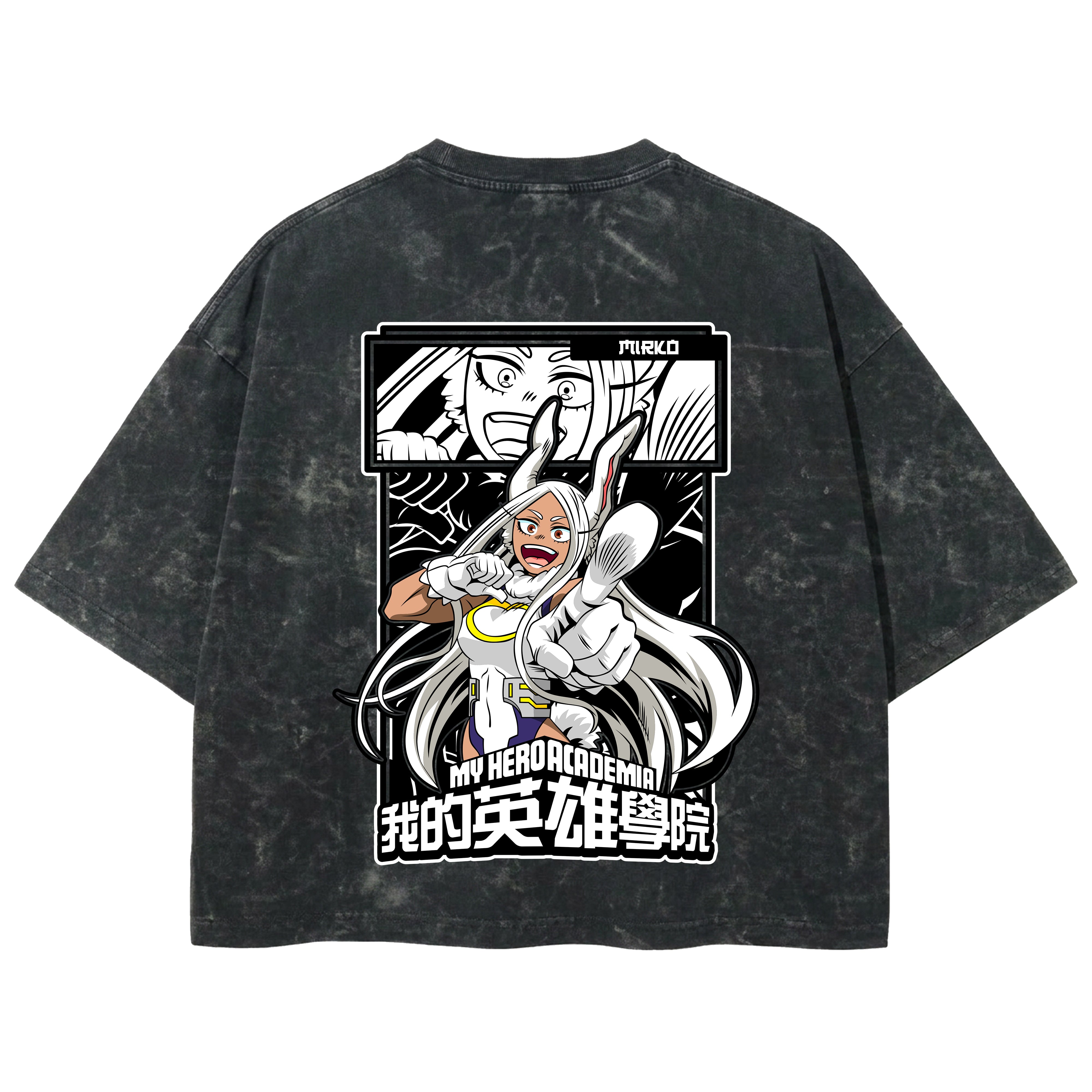 Playera streetwear premium de anime y gaming ExtraLife MX, corte boxy deluxe mineral wash heavyweight en color Acid Wash, moda urbana mexicana de culto.