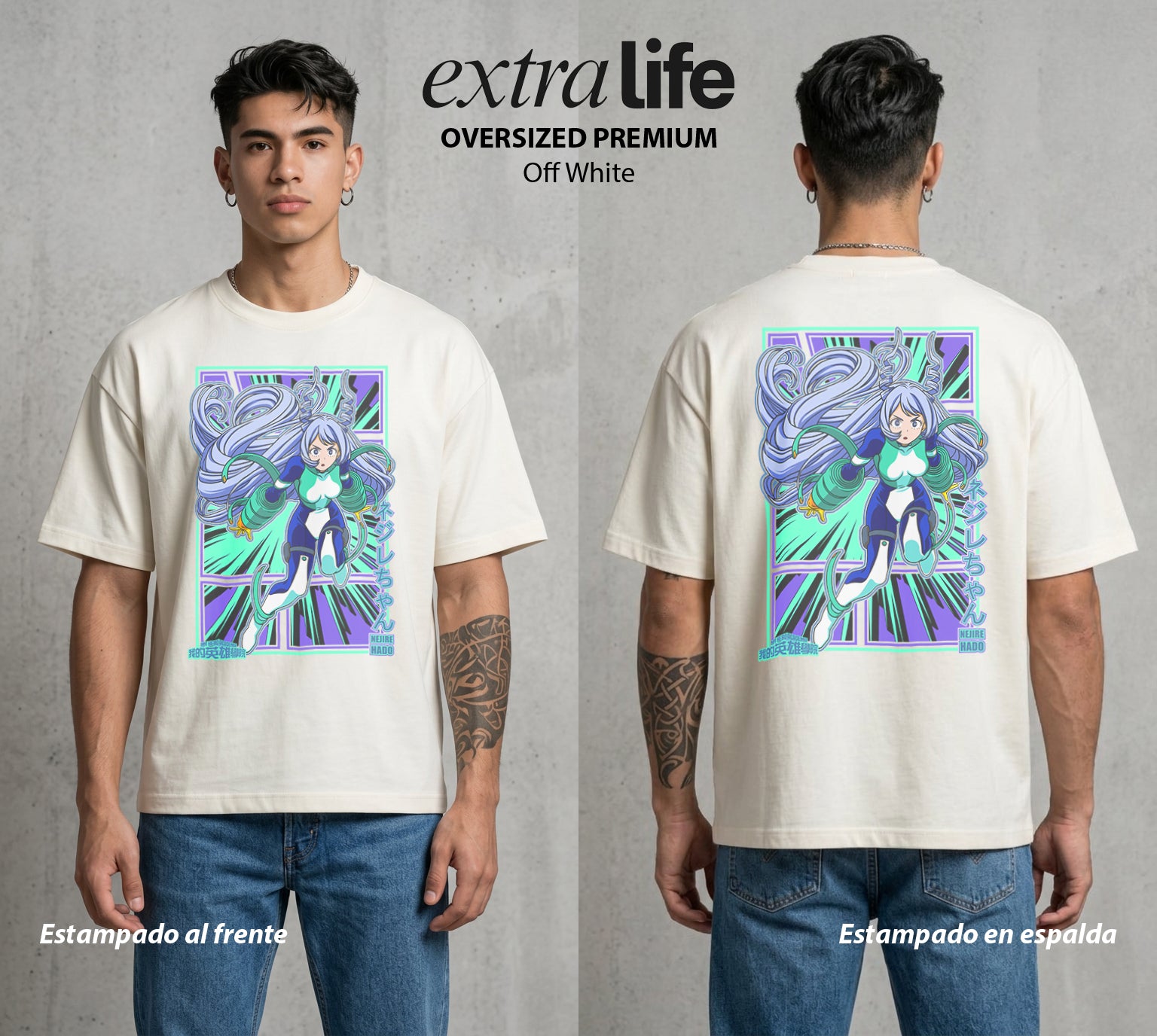 La Academia de Heroes | La Ola del Bien #02558 - Playera Oversized Premium | Off White - Foto en modelo