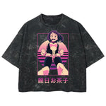Playera streetwear premium de anime y gaming ExtraLife MX, corte boxy deluxe mineral wash heavyweight en color Acid Wash, moda urbana mexicana de culto.