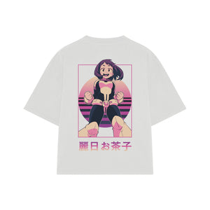 Playera streetwear premium de anime y gaming ExtraLife MX, corte boxy oversized drop shoulder heavyweight en color Deep Black y Off-White, moda urbana mexicana de culto.