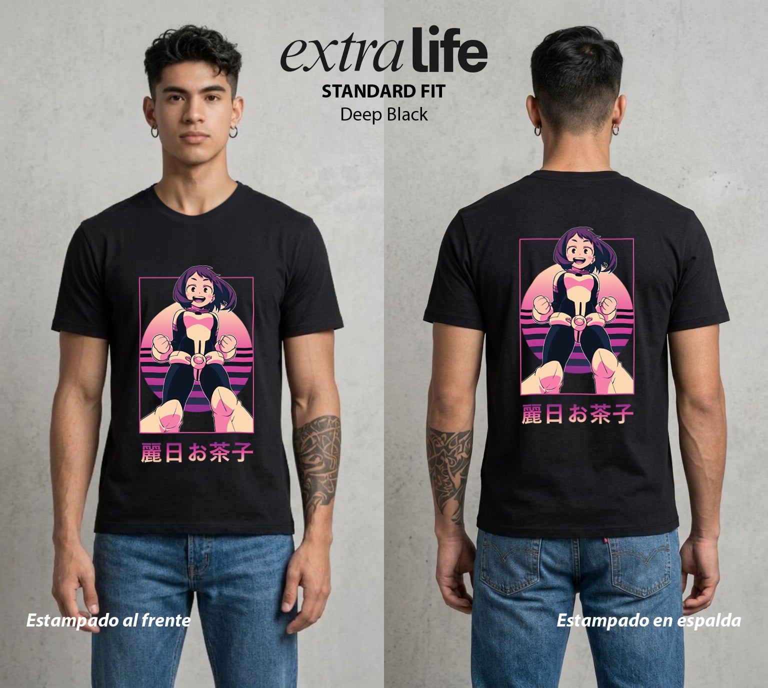 La Academia de Heroes | La Gravedad al Atardecer al Atardecer #02560 - Playera Standard Fit | Deep Black - Foto en modelo