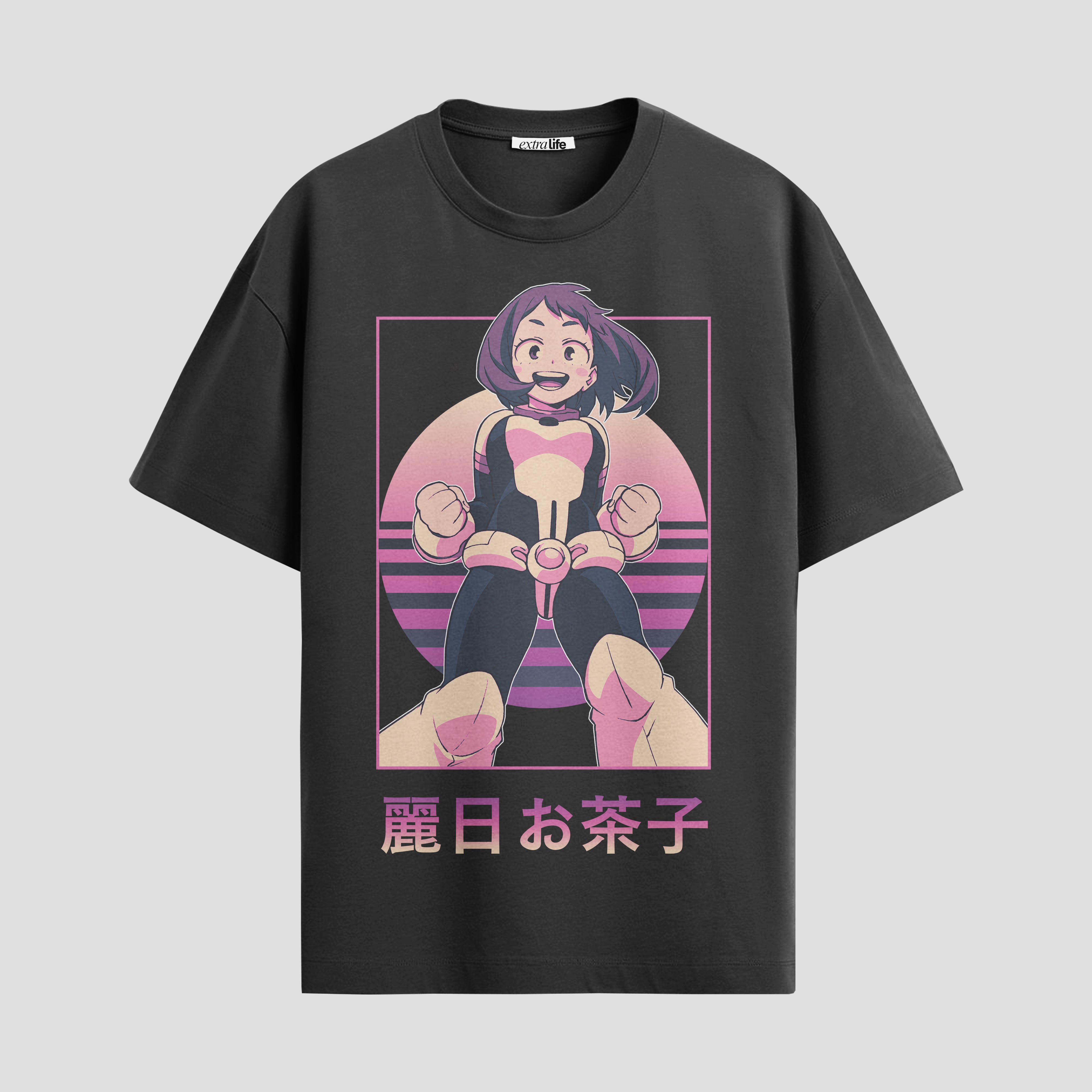 Playera urbana de anime y gaming ExtraLife MX, corte Standard Fit unisex ligero y transpirable en color Deep Black y Pure White, ropa de uso diario para gym y casual.