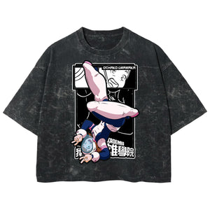 Playera streetwear premium de anime y gaming ExtraLife MX, corte boxy deluxe mineral wash heavyweight en color Acid Wash, moda urbana mexicana de culto.