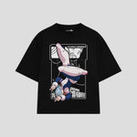 Playera streetwear premium de anime y gaming ExtraLife MX, corte boxy oversized drop shoulder heavyweight en color Deep Black y Off-White, moda urbana mexicana de culto.