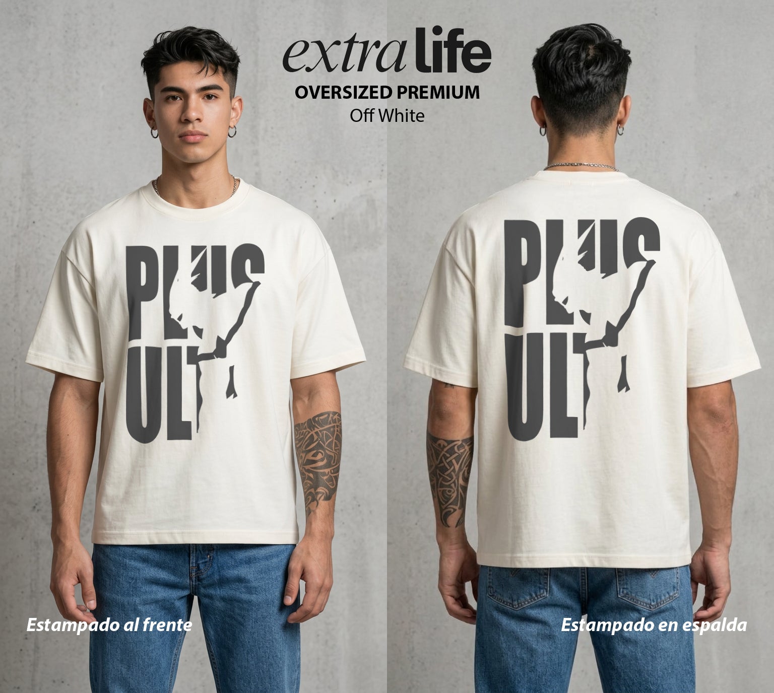 La Academia de Heroes | El Grito del Corazon #02566 - Playera Oversized Premium | Off White - Foto en modelo