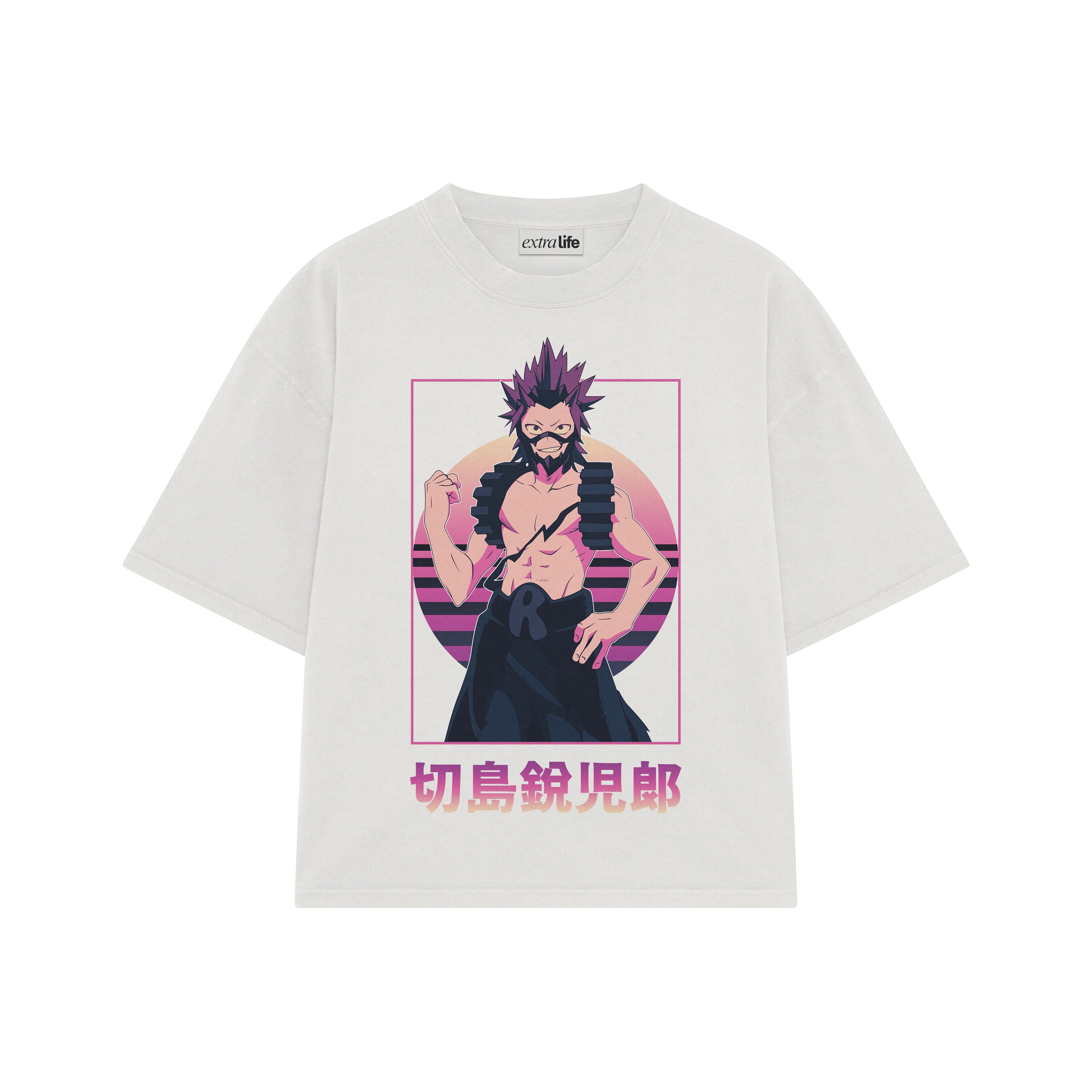 Playera streetwear premium de anime y gaming ExtraLife MX, corte boxy oversized drop shoulder heavyweight en color Deep Black y Off-White, moda urbana mexicana de culto.
