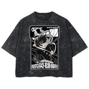 Playera streetwear premium de anime y gaming ExtraLife MX, corte boxy deluxe mineral wash heavyweight en color Acid Wash, moda urbana mexicana de culto.