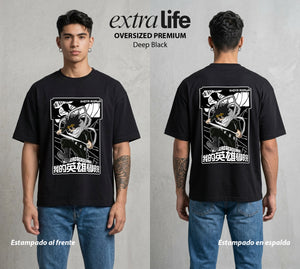 La Academia de Heroes | El Borrador de Poderes #02571 - Playera Oversized Premium | Deep Black - Foto en modelo