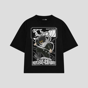 Playera streetwear premium de anime y gaming ExtraLife MX, corte oversized drop shoulder ligero y fresco en color Deep Black y Off-White, moda urbana mexicana de culto.