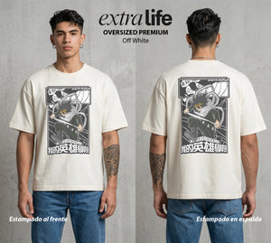 La Academia de Heroes | El Borrador de Poderes #02571 - Playera Oversized Premium | Off White - Foto en modelo