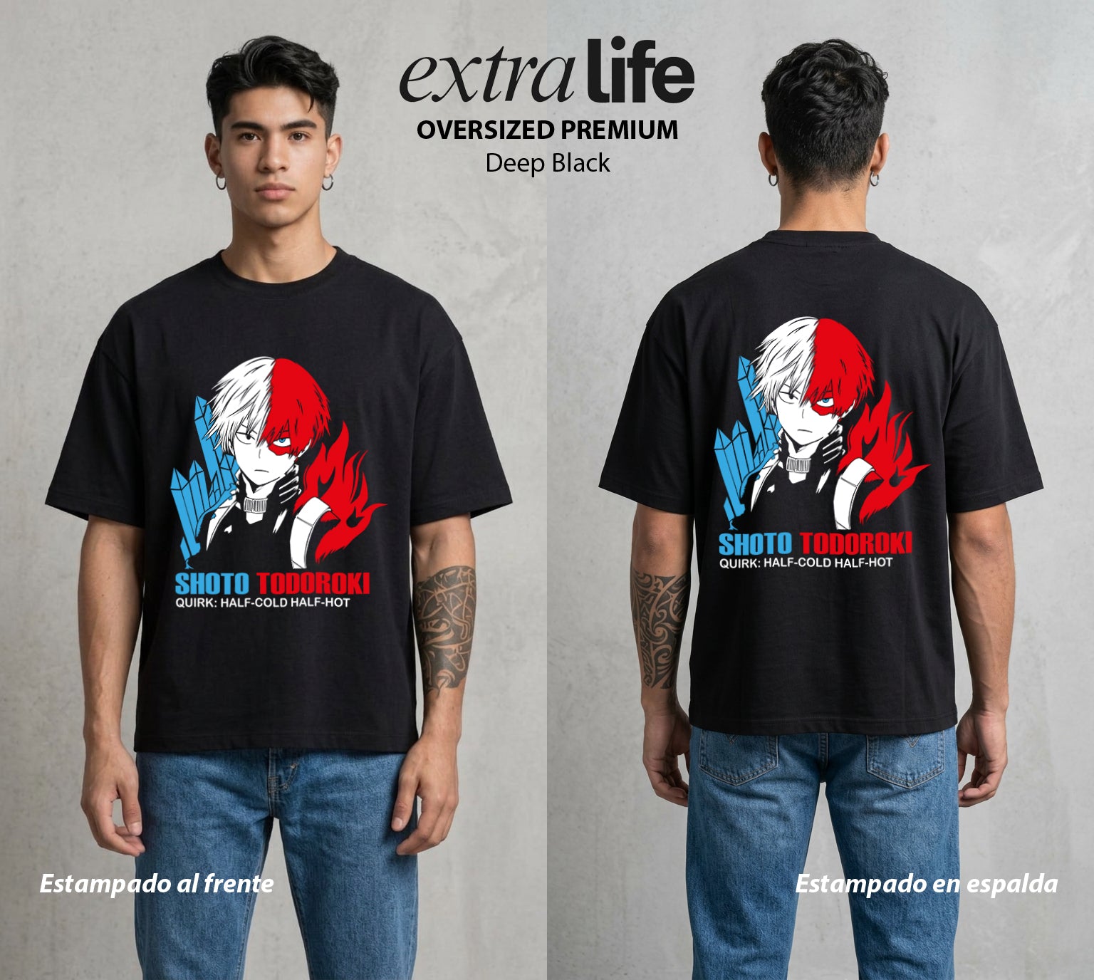 La Academia de Heroes | El Equilibrio del Bien #02572 - Playera Oversized Premium | Deep Black - Foto en modelo
