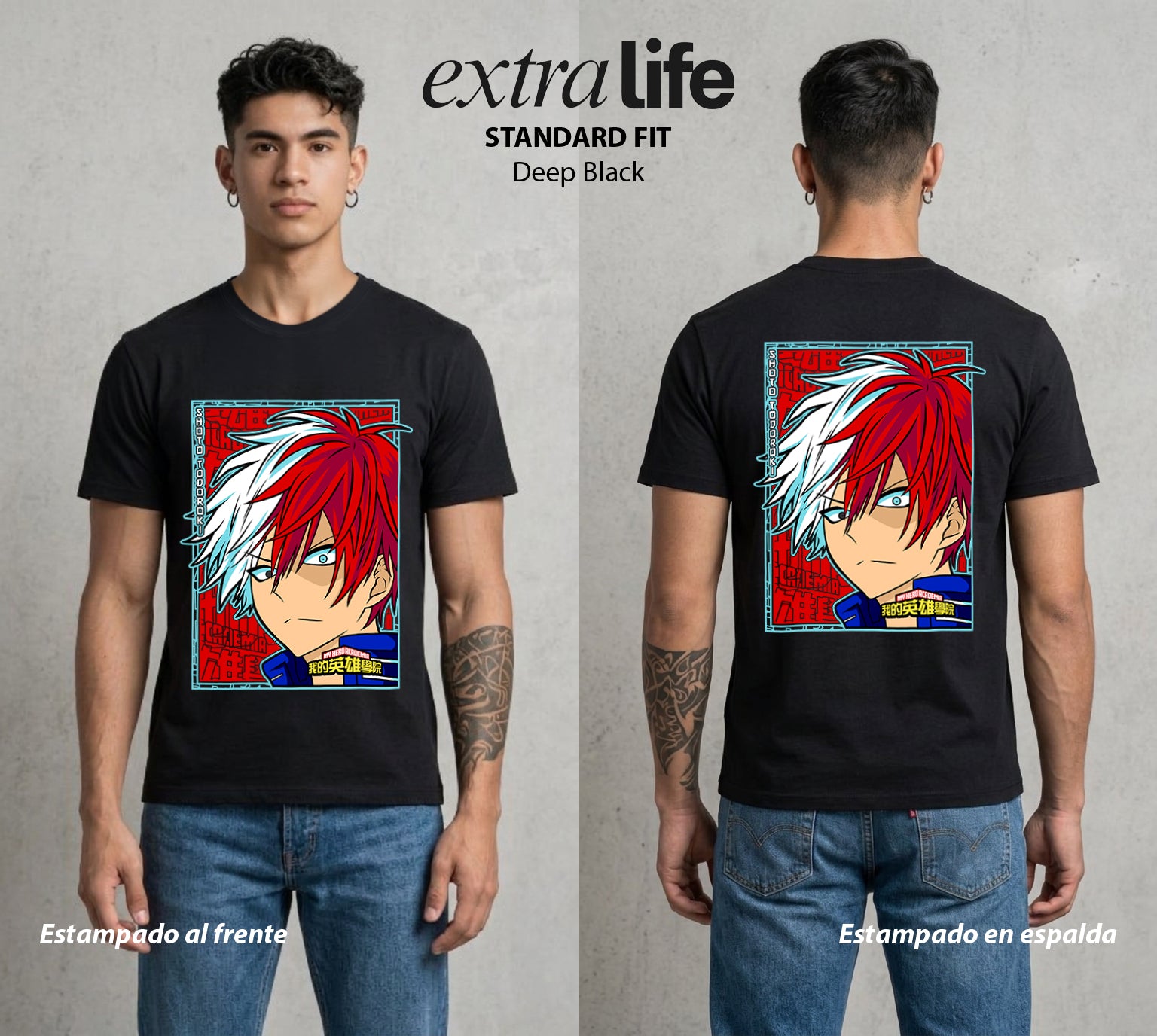 La Academia de Heroes | La Herencia del Bien #02573 - Playera Standard Fit | Deep Black - Foto en modelo