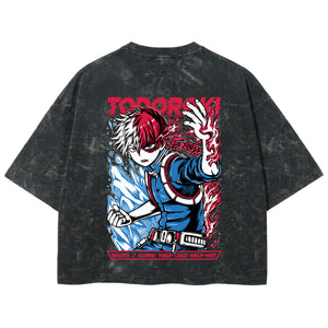 Playera streetwear premium de anime y gaming ExtraLife MX, corte boxy deluxe mineral wash heavyweight en color Acid Wash, moda urbana mexicana de culto.
