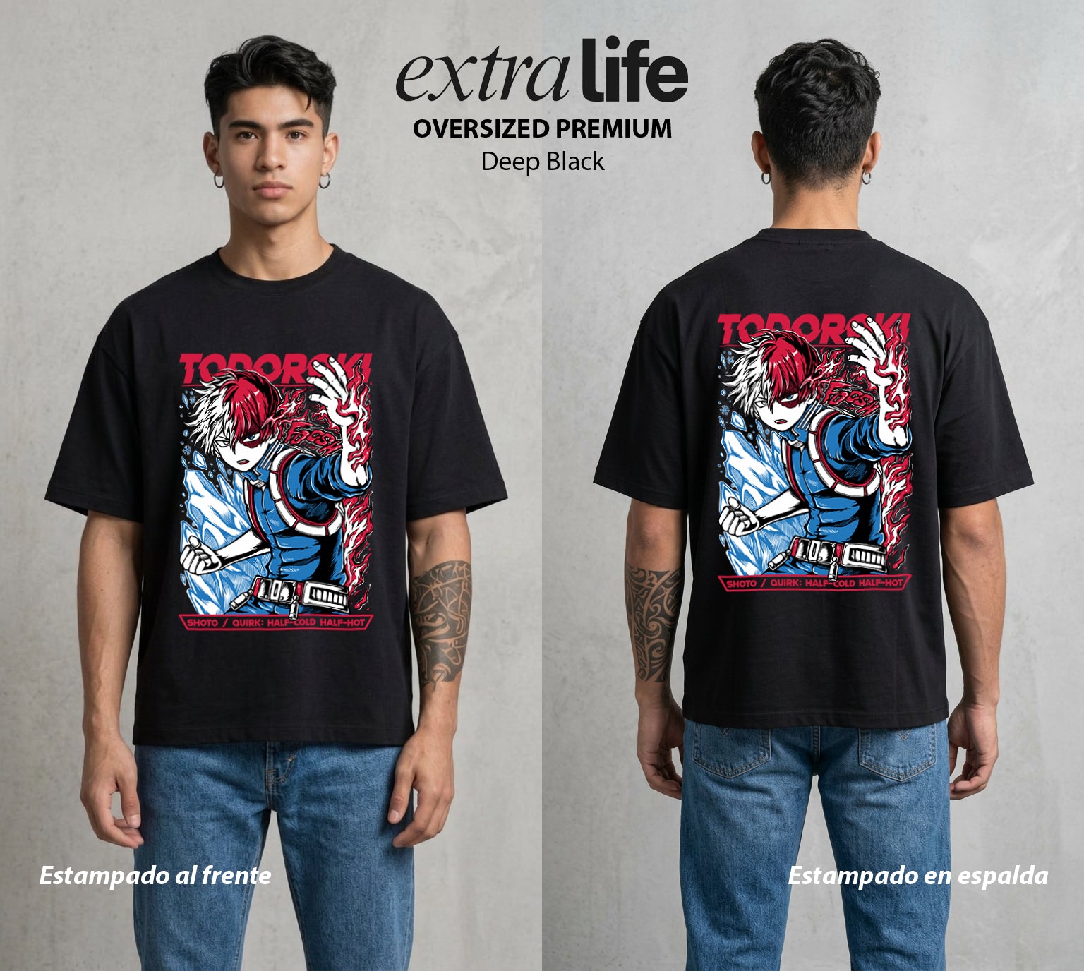 La Academia de Heroes | El Equilibrio del Bien #02574 - Playera Oversized Premium | Deep Black - Foto en modelo