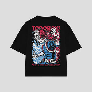 Playera streetwear premium de anime y gaming ExtraLife MX, corte boxy oversized drop shoulder heavyweight en color Deep Black y Off-White, moda urbana mexicana de culto.