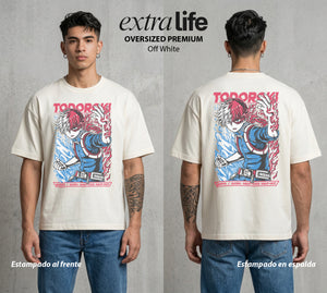 La Academia de Heroes | El Equilibrio del Bien #02574 - Playera Oversized Premium | Off White - Foto en modelo