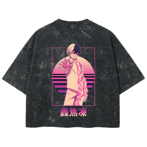 Playera streetwear premium de anime y gaming ExtraLife MX, corte boxy deluxe mineral wash heavyweight en color Acid Wash, moda urbana mexicana de culto.