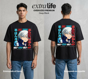 La Academia de Heroes | Mitad Fuego Mitad Hielo #02576 - Playera Oversized Premium | Deep Black - Foto en modelo