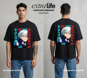 La Academia de Heroes | La Herencia del Frio y Calor #02577 - Playera Oversized Premium | Deep Black - Foto en modelo