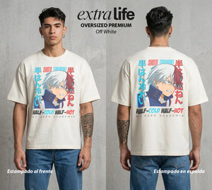 La Academia de Heroes | La Herencia del Frio y Calor #02577 - Playera Oversized Premium | Off White - Foto en modelo
