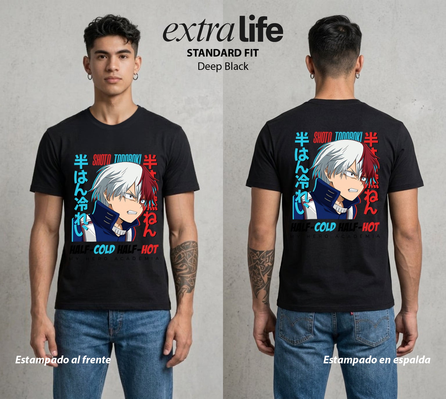 La Academia de Heroes | La Herencia del Frio y Calor #02577 - Playera Standard Fit | Deep Black - Foto en modelo