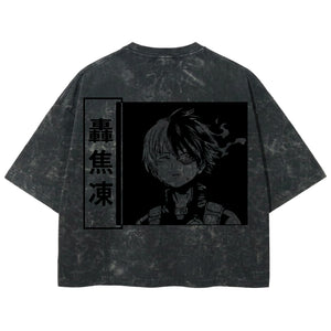 Playera streetwear premium de anime y gaming ExtraLife MX, corte boxy deluxe mineral wash heavyweight en color Acid Wash, moda urbana mexicana de culto.