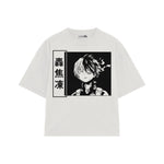Playera streetwear premium de anime y gaming ExtraLife MX, corte boxy oversized drop shoulder heavyweight en color Deep Black y Off-White, moda urbana mexicana de culto.