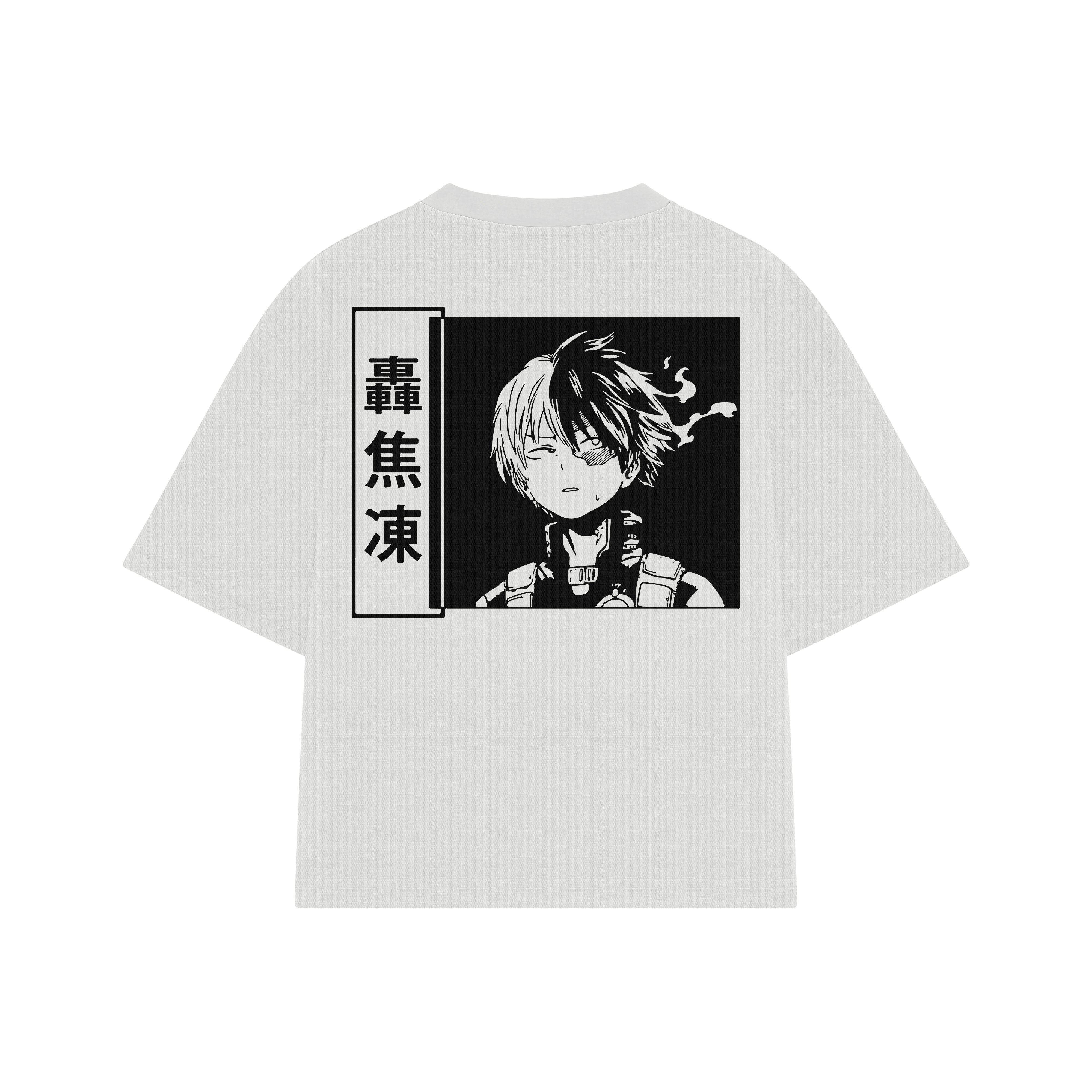 Playera streetwear premium de anime y gaming ExtraLife MX, corte boxy oversized drop shoulder heavyweight en color Deep Black y Off-White, moda urbana mexicana de culto.