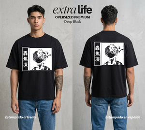 La Academia de Heroes | Hielo y Fuego en Uno #02579 - Playera Oversized Premium | Deep Black - Foto en modelo