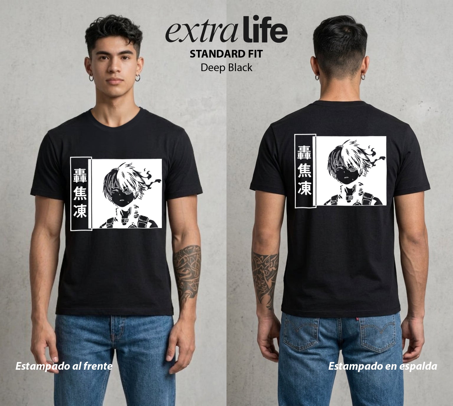 La Academia de Heroes | Hielo y Fuego en Uno #02579 - Playera Standard Fit | Deep Black - Foto en modelo