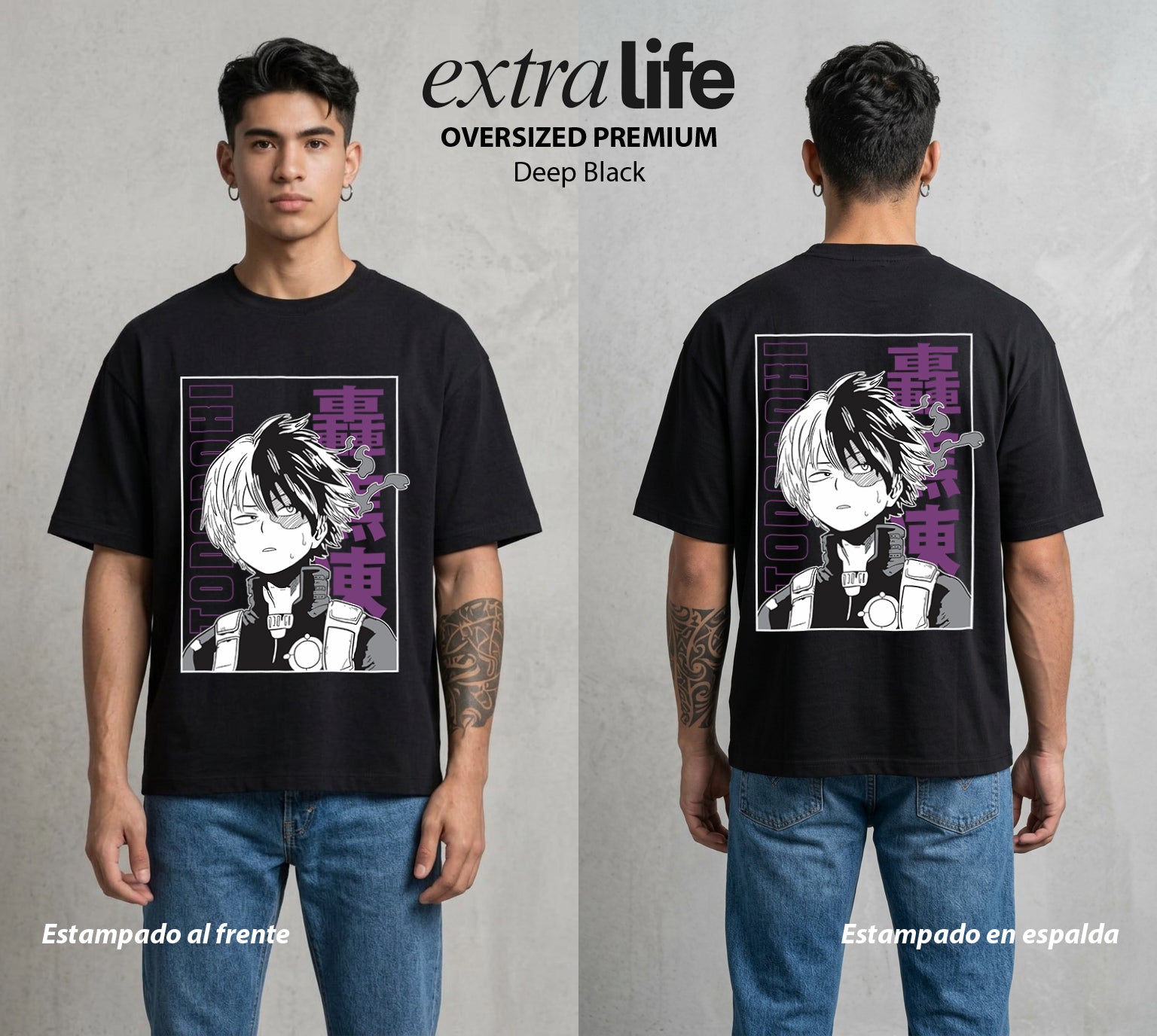 La Academia de Heroes | La Herencia del Bien #02580 - Playera Oversized Premium | Deep Black - Foto en modelo