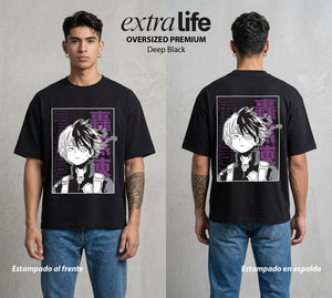 La Academia de Heroes | La Herencia del Bien #02580 - Playera Oversized Premium | Deep Black - Foto en modelo