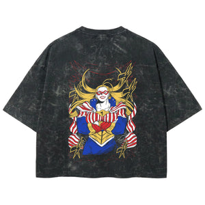 Playera streetwear premium de anime y gaming ExtraLife MX, corte boxy deluxe mineral wash heavyweight en color Acid Wash, moda urbana mexicana de culto.