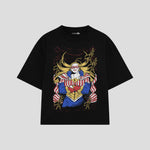 Playera streetwear premium de anime y gaming ExtraLife MX, corte boxy oversized drop shoulder heavyweight en color Deep Black y Off-White, moda urbana mexicana de culto.
