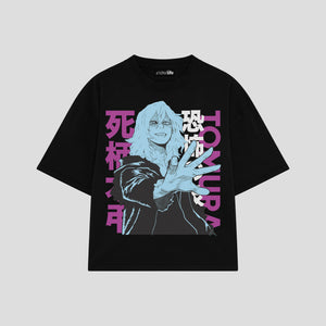 Playera streetwear premium de anime y gaming ExtraLife MX, corte boxy oversized drop shoulder heavyweight en color Deep Black y Off-White, moda urbana mexicana de culto.