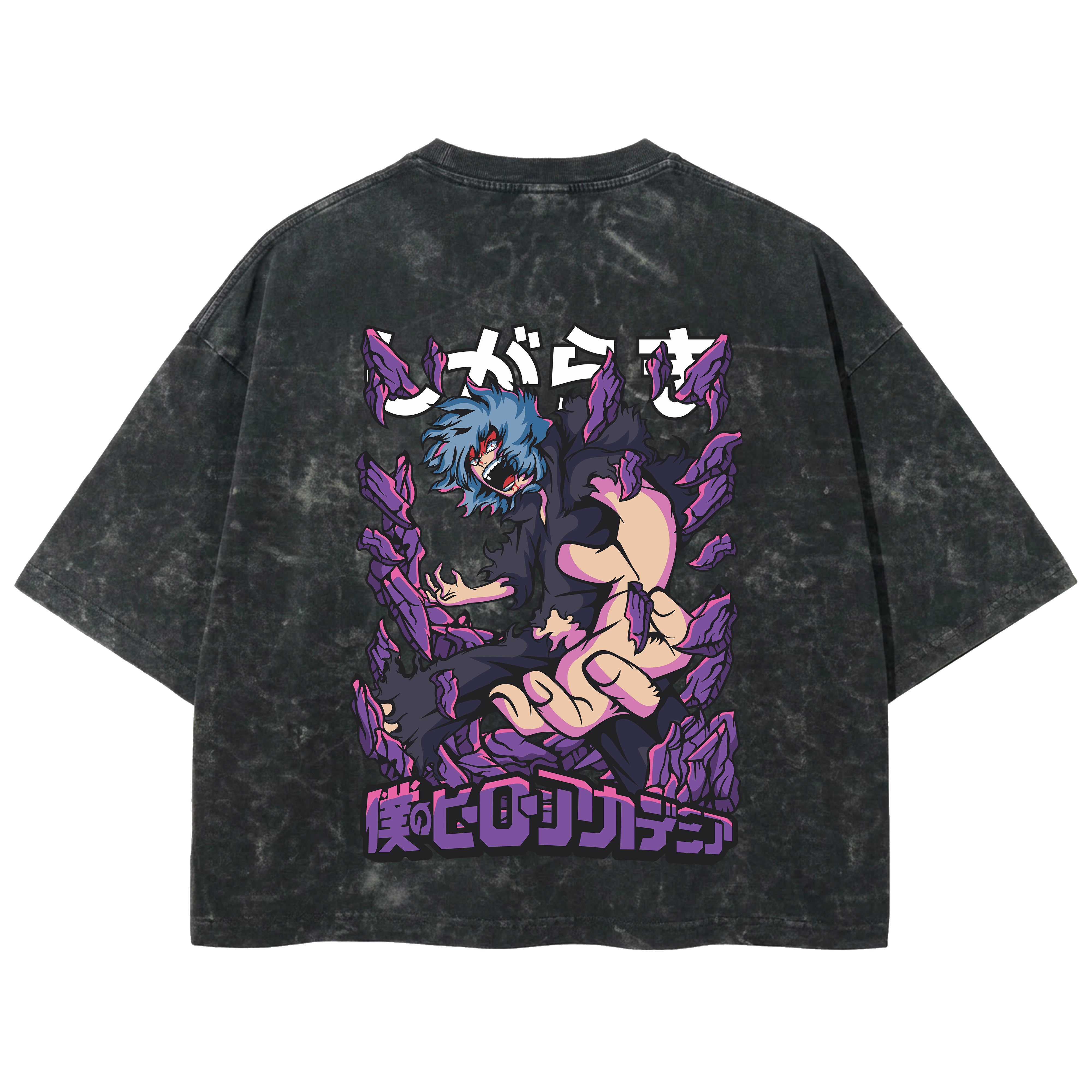 Playera streetwear premium de anime y gaming ExtraLife MX, corte boxy deluxe mineral wash heavyweight en color Acid Wash, moda urbana mexicana de culto.