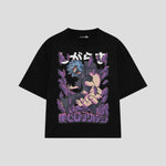Playera streetwear premium de anime y gaming ExtraLife MX, corte boxy oversized drop shoulder heavyweight en color Deep Black y Off-White, moda urbana mexicana de culto.