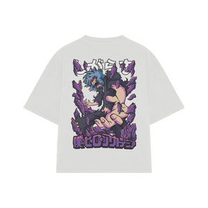 Playera streetwear premium de anime y gaming ExtraLife MX, corte boxy oversized drop shoulder heavyweight en color Deep Black y Off-White, moda urbana mexicana de culto.
