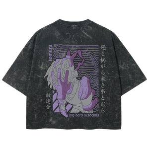 Playera streetwear premium de anime y gaming ExtraLife MX, corte boxy deluxe mineral wash heavyweight en color Acid Wash, moda urbana mexicana de culto.