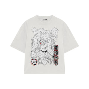 Playera streetwear premium de anime y gaming ExtraLife MX, corte boxy oversized drop shoulder heavyweight en color Deep Black y Off-White, moda urbana mexicana de culto.