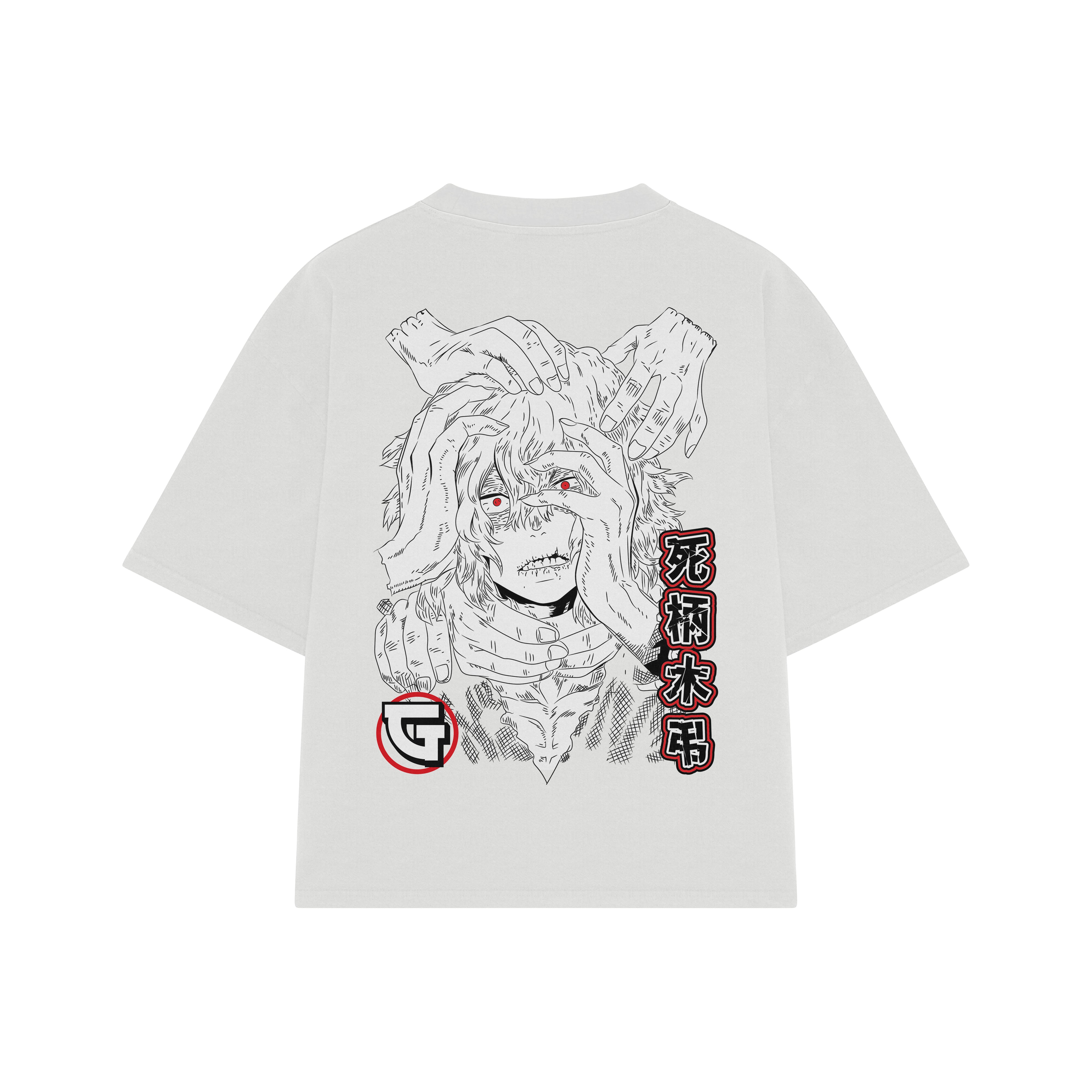 Playera streetwear premium de anime y gaming ExtraLife MX, corte boxy oversized drop shoulder heavyweight en color Deep Black y Off-White, moda urbana mexicana de culto.